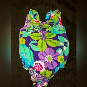 Lightweight floral ruffles girl onesies, size 12m